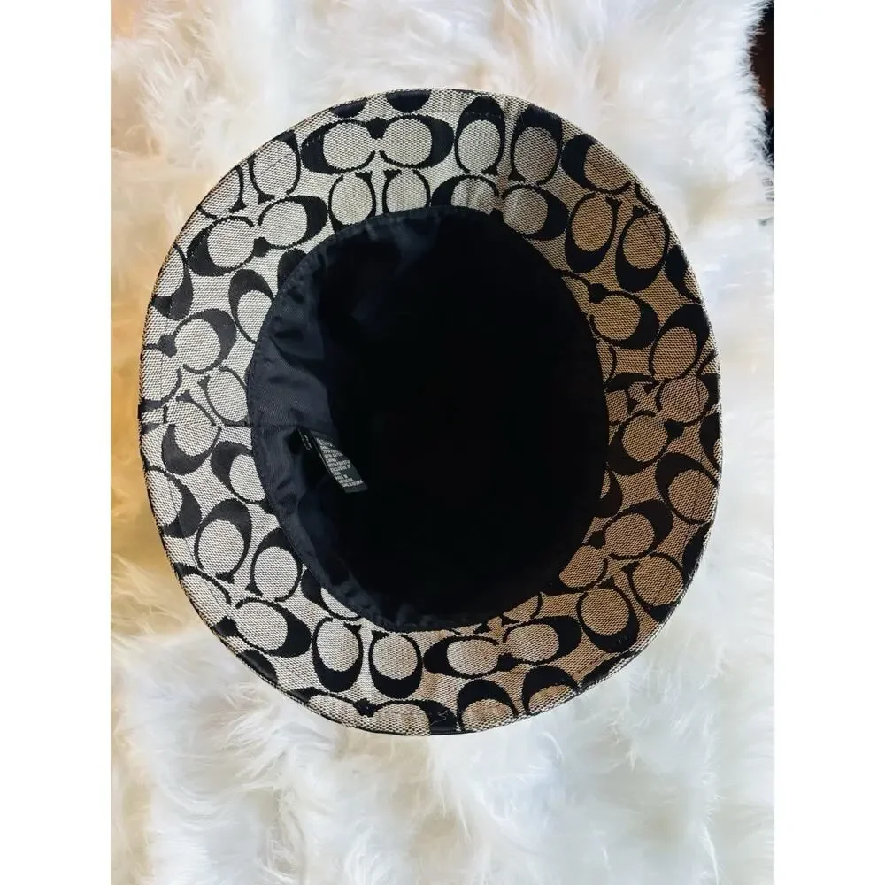 Y2K VTG Coach Signature Jacquard Bucket Hat Designer Logo Grey Black - Picture 3 of 5